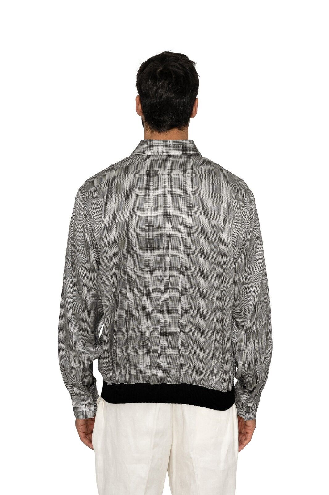 1400$ LUXURY MAROL BOLOGNA Bomber Jacket Shirt Gray 100% SILK Satin 16 - 41