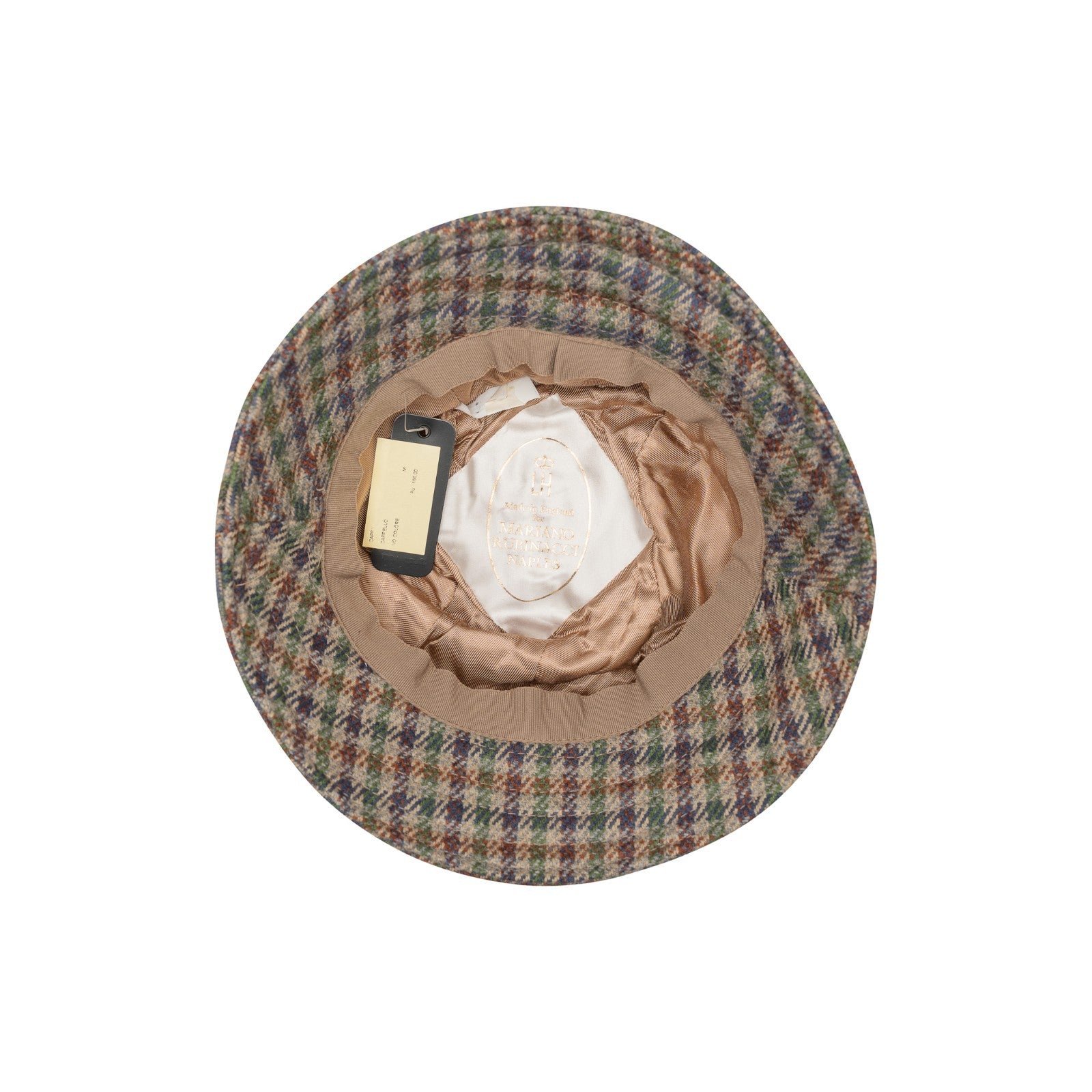 250$ RUBINACCI NAPOLI Taupe Made in England Wool Tweed Houndstooth Bucket Hat