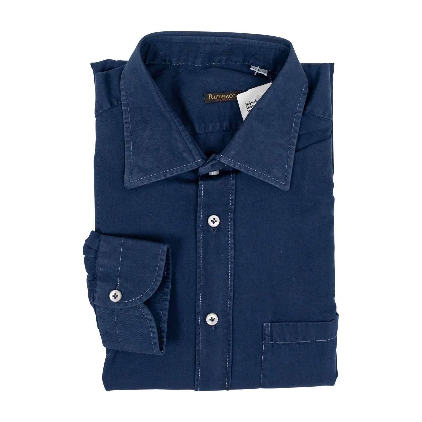 650$ RUBINACCI NAPOLI Blue Hand-Sewn Shirt Denim Cotton Size L  3W