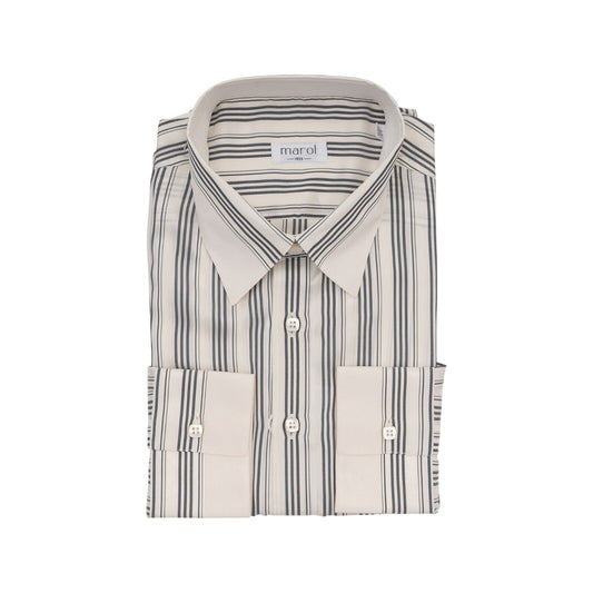 1400$ LUXURY MAROL BOLOGNA Striped Shirt Gray 100% COMO SILK Satin  15.75 - 40
