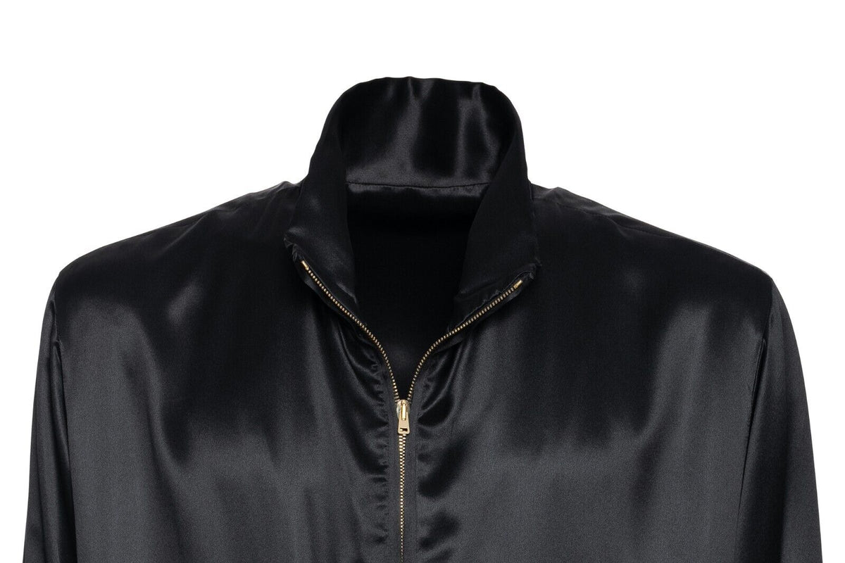 2000$ ITALO FERRETTI Bomber Jacket TOTAL BLACK 100% Silk SATIN 40 US 50 EU BIJAN
