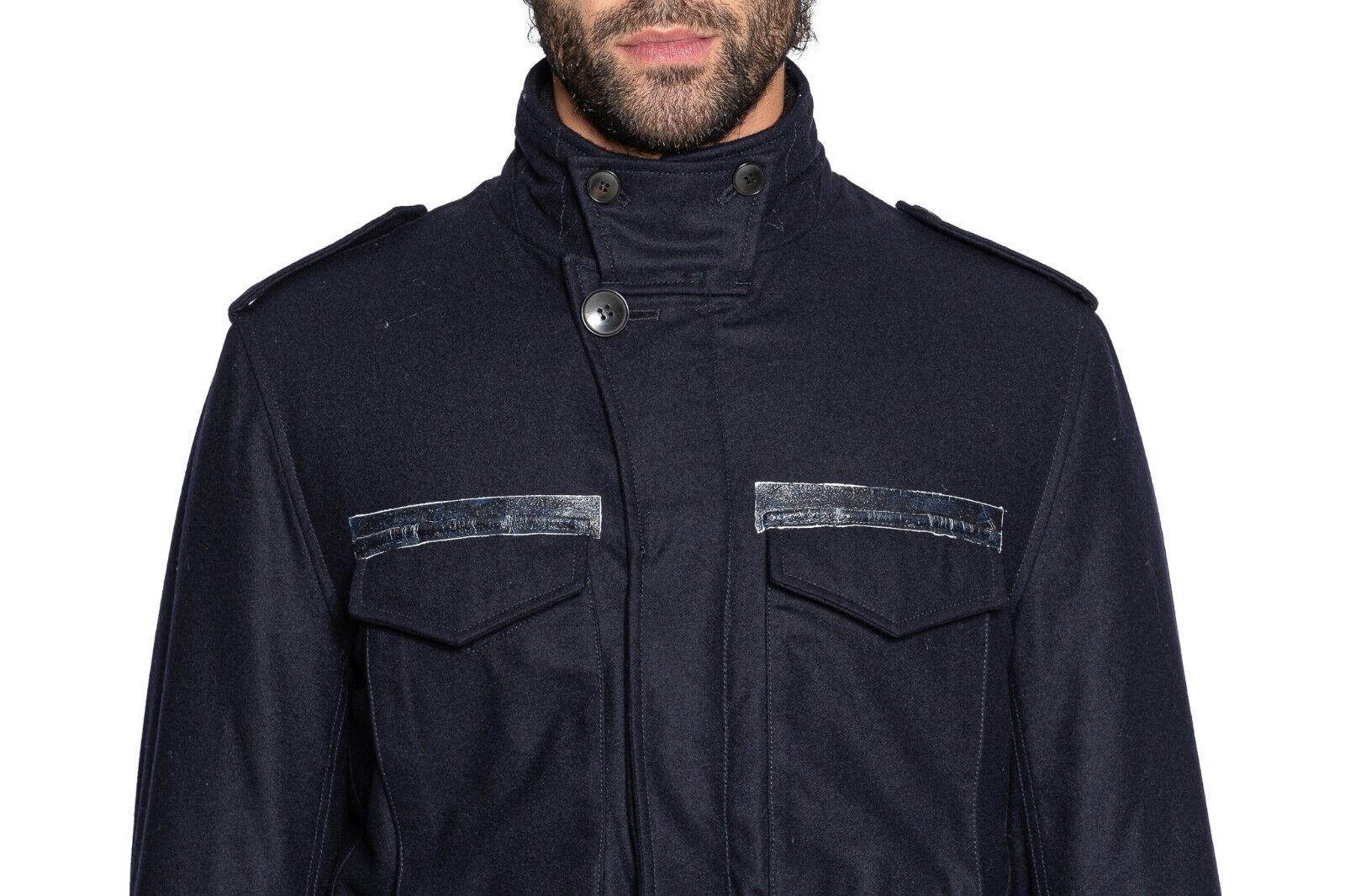 800$ M.I.D.A TOKYO-FIRENZE Field Jacket Blue Wool Filled in CASHPAD  38 US 48 EU