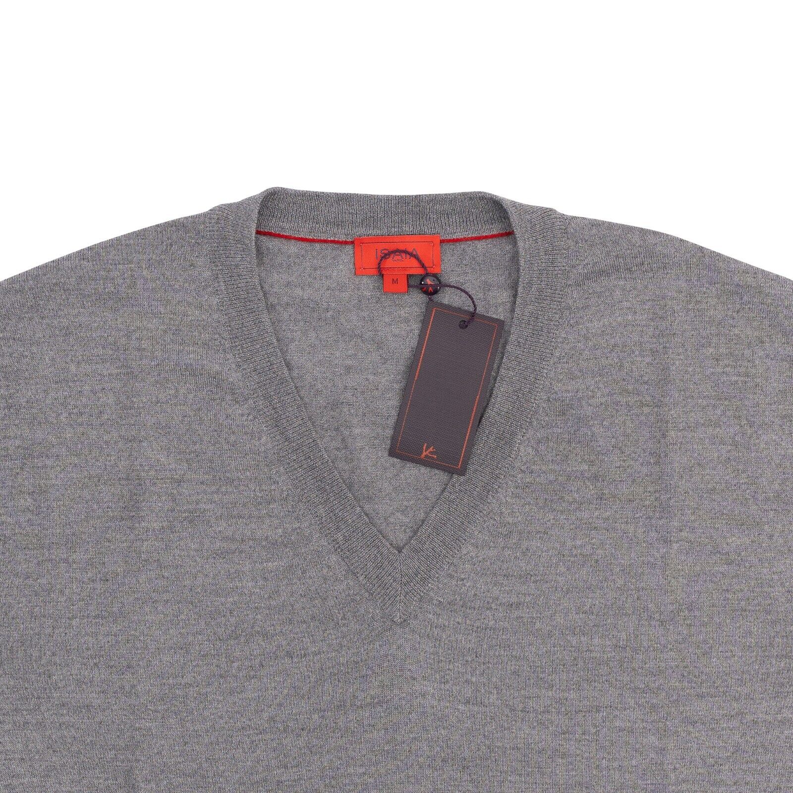 1100$ ISAIA NAPOLI Gray Knit Sweater Modern V-Neck Soft Wool Size M