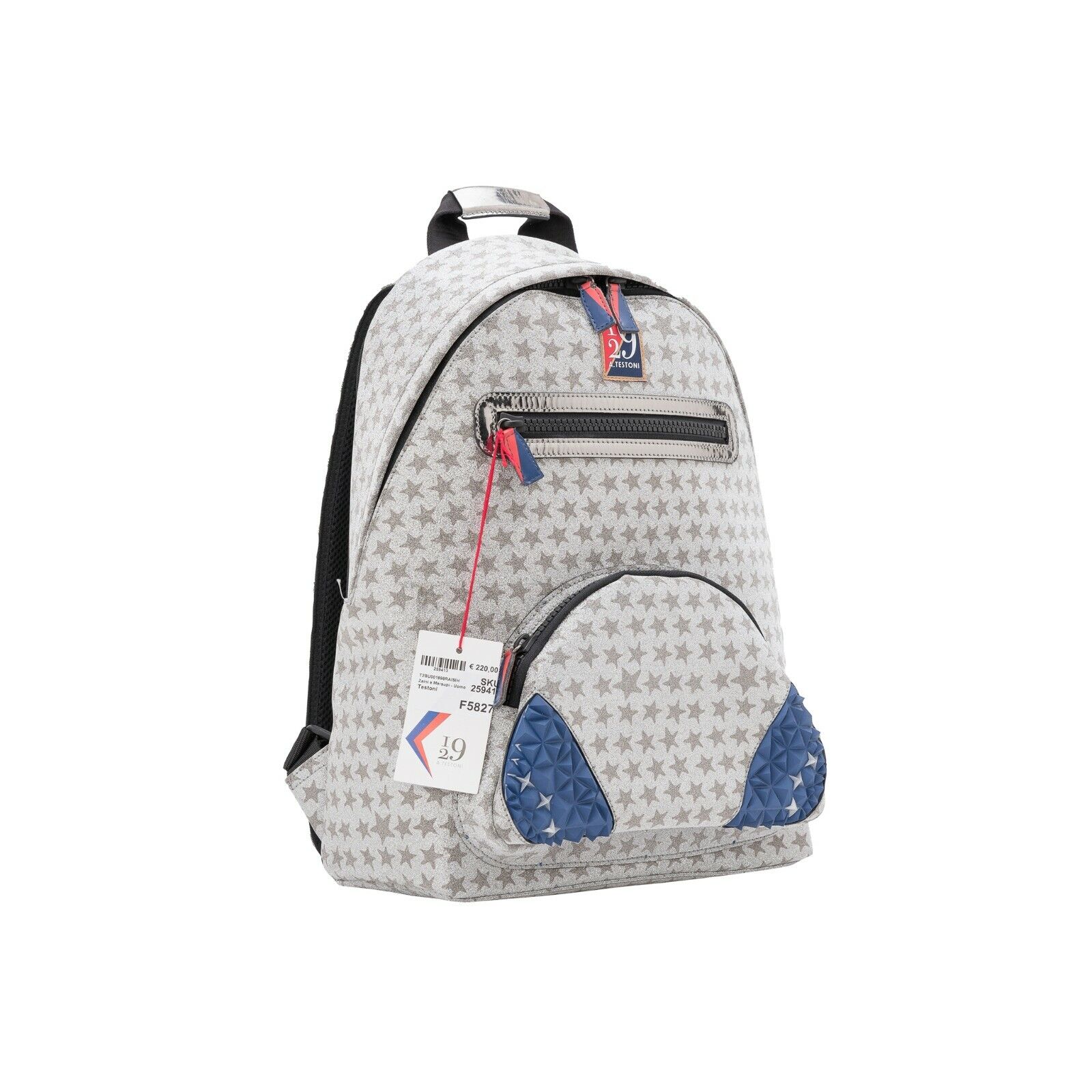 $410 Testoni I29 Bologna Luxury Cristals Backpack Rising Star + Silver Calf 