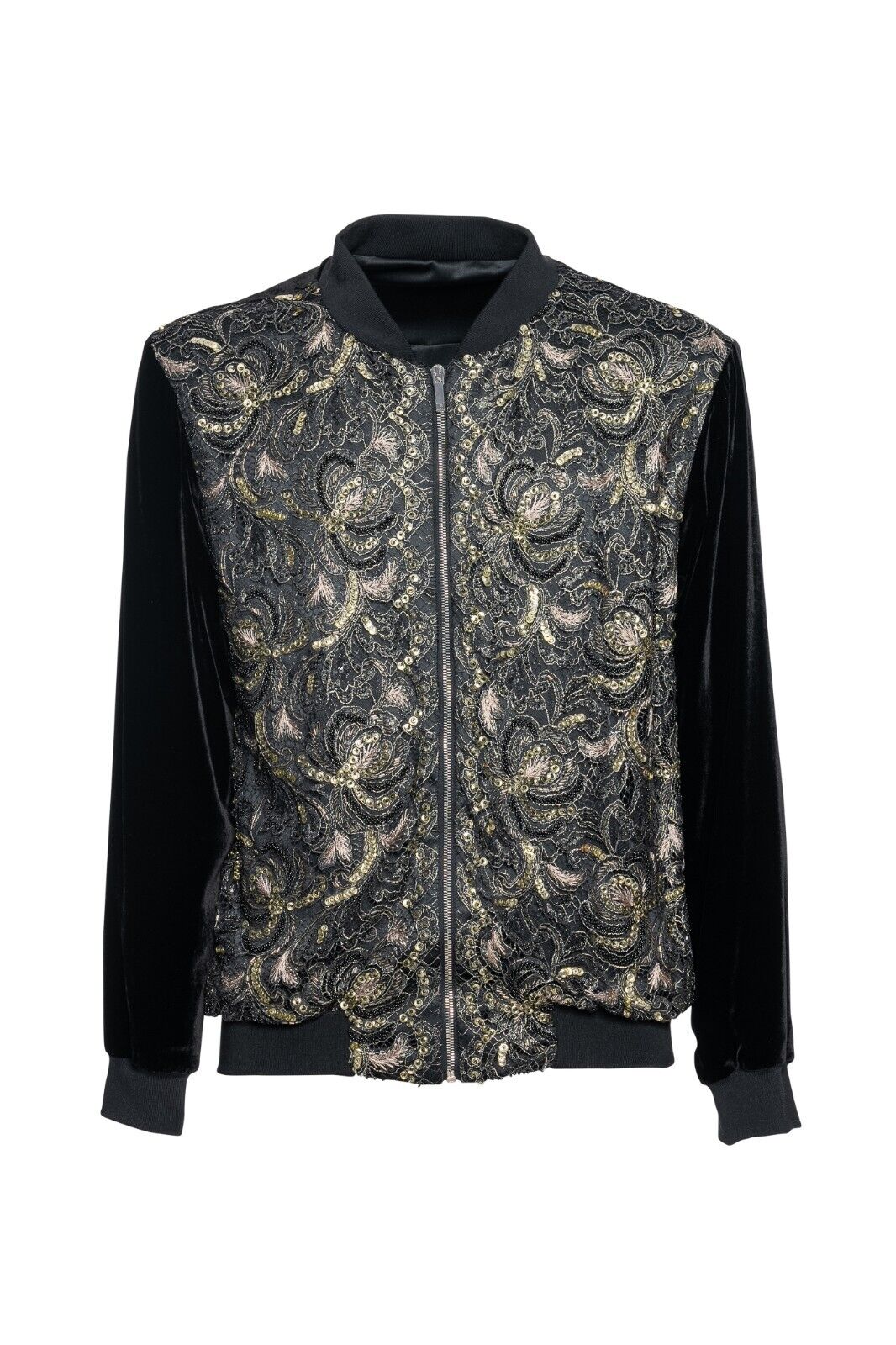 2000$ ITALO FERRETTI Bomber Jacket Velvet "PAYETTES" Lining Silk  40 US / 50 EU