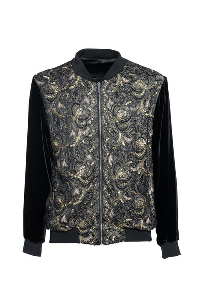 2000$ ITALO FERRETTI Bomber Jacket Velvet "PAYETTES" Lining Silk  40 US / 50 EU