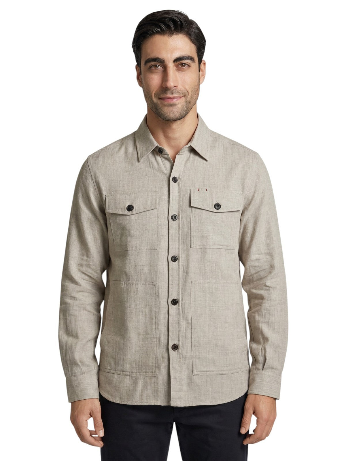 $2850 ISAIA NAPOLI Light Beige Hand-Sewn Overshirt Jacket Cashmere Silk Size M