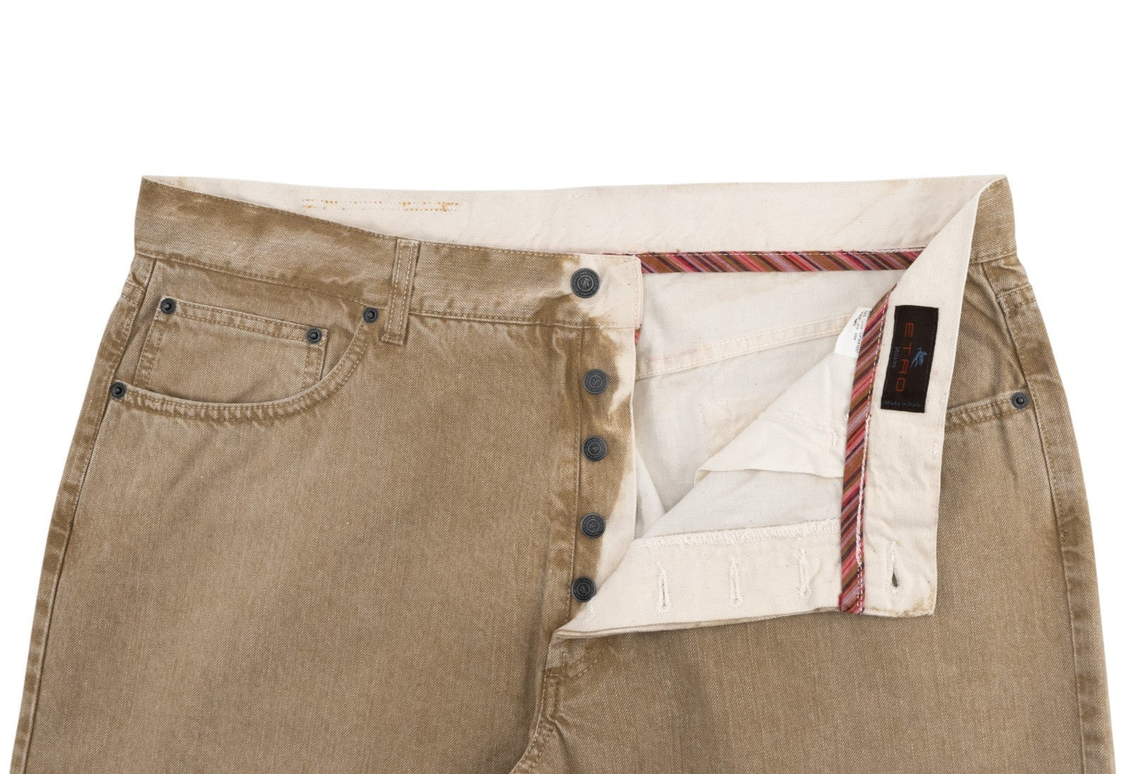 850$ ETRO MILANO Washed Beige Denim Cotton Jeans Pant Relaxed Fit 40 US / 56 EU