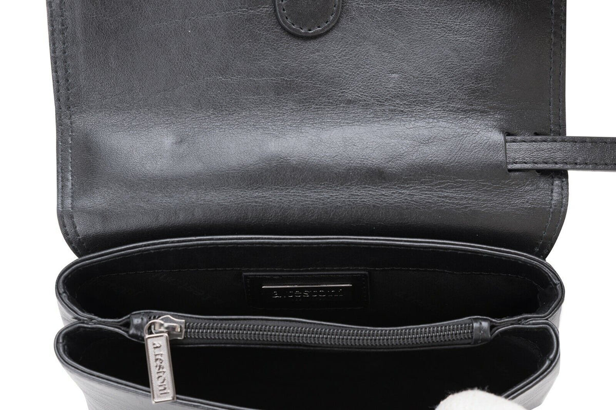 $390 Testoni Bologna Bright Black Light Calf Hand Clutch Bag Padlock with Keys