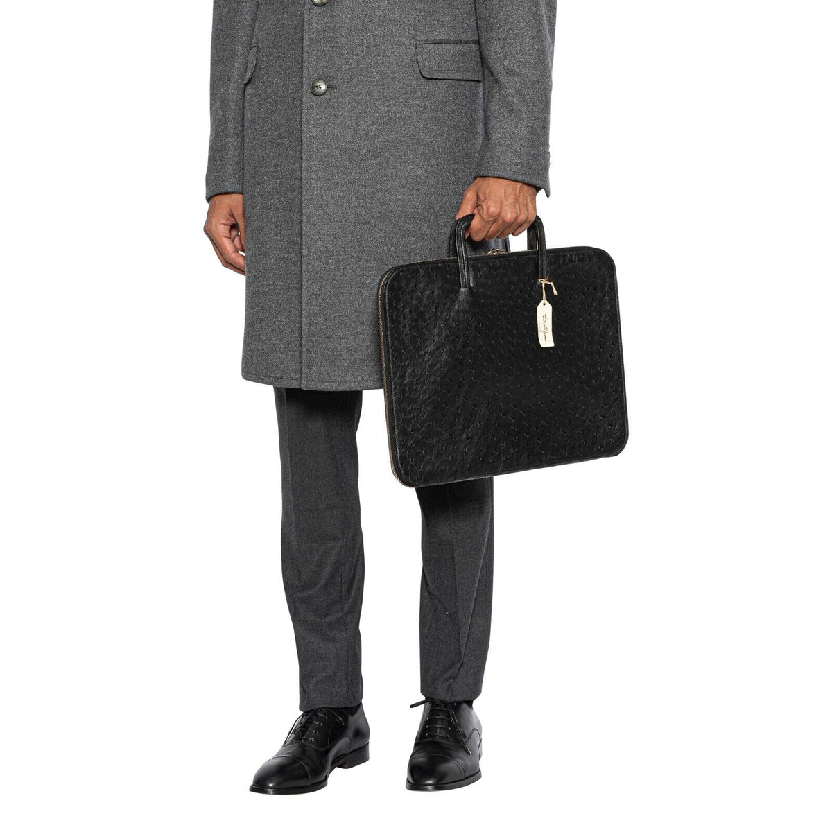 $4K LUXURY DELL'GA MILANO Handmade Black Briefcase Business Bag Genuine Ostrich