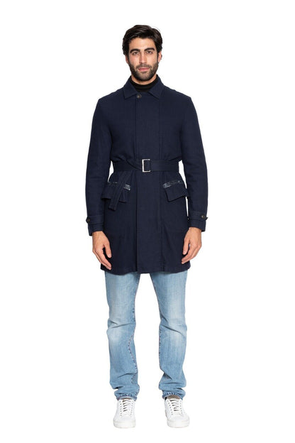 $980 MI.DA TOKYO-FIRENZE Trench Coat Cashmere Blu Filled in Cashmere 38 US 48 EU