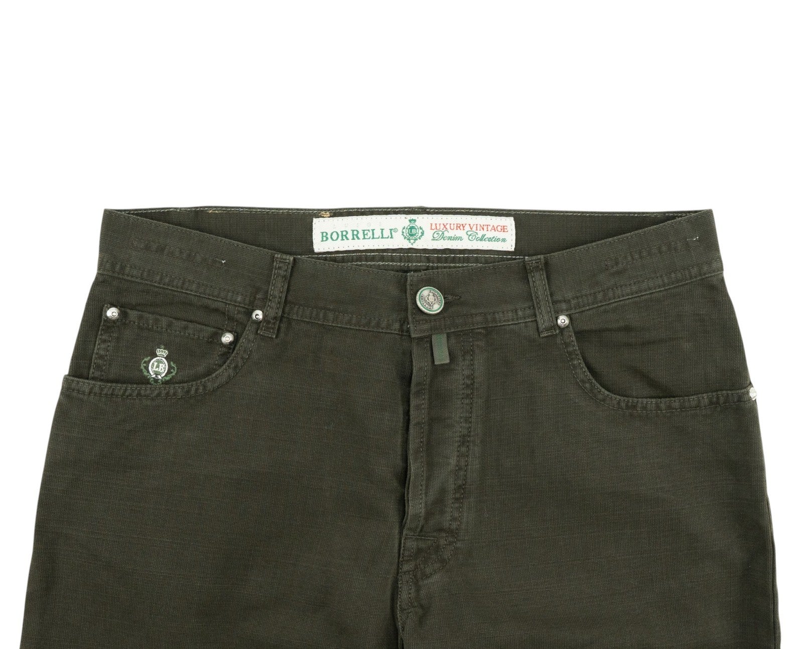 415$ LUIGI BORRELLI NAPOLI Dark Green Denim Jeans Pant Cotton 34 US / 50 EU