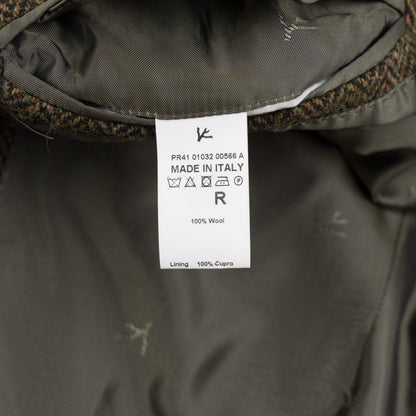 $7250 ISAIA Sartorial Overcoat Coat Herringbone Flannel Wool Olive Green - Brown