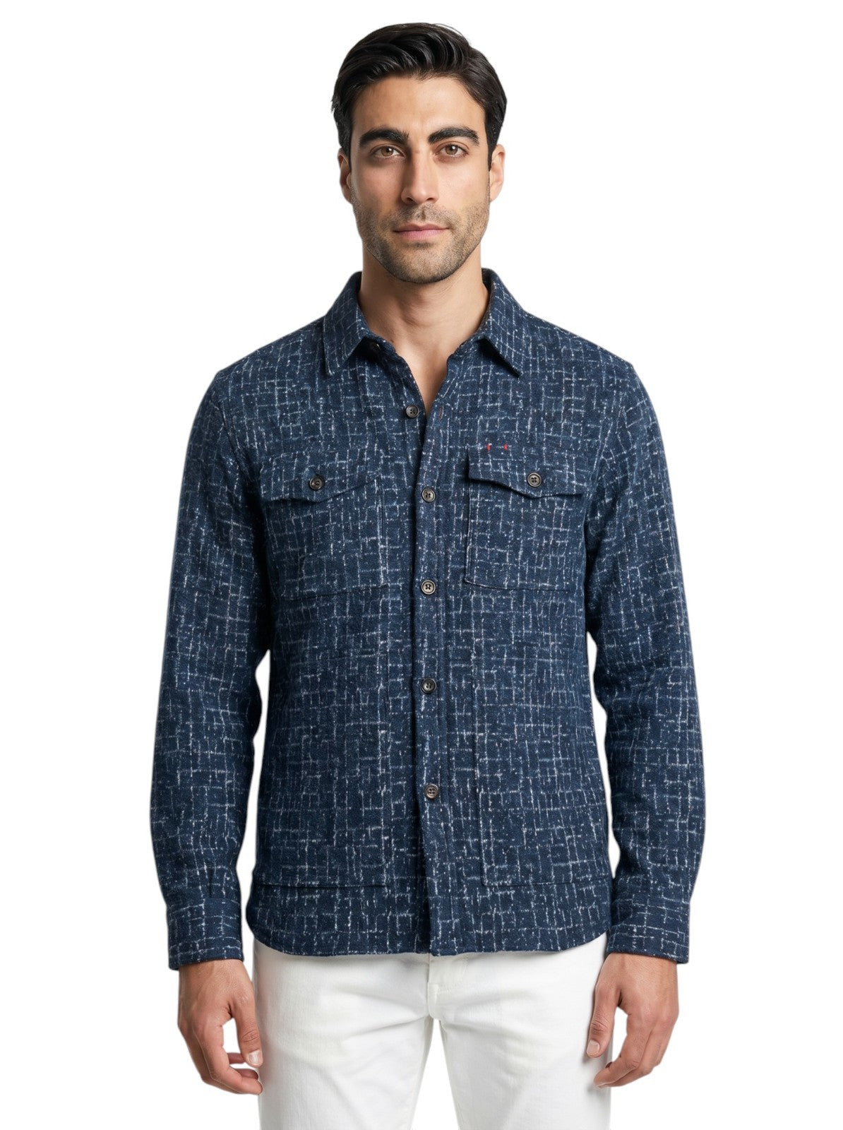 $1650 ISAIA Blue Hand-Sewn Overshirt Jacket Wool - Silk - Cotton Size L