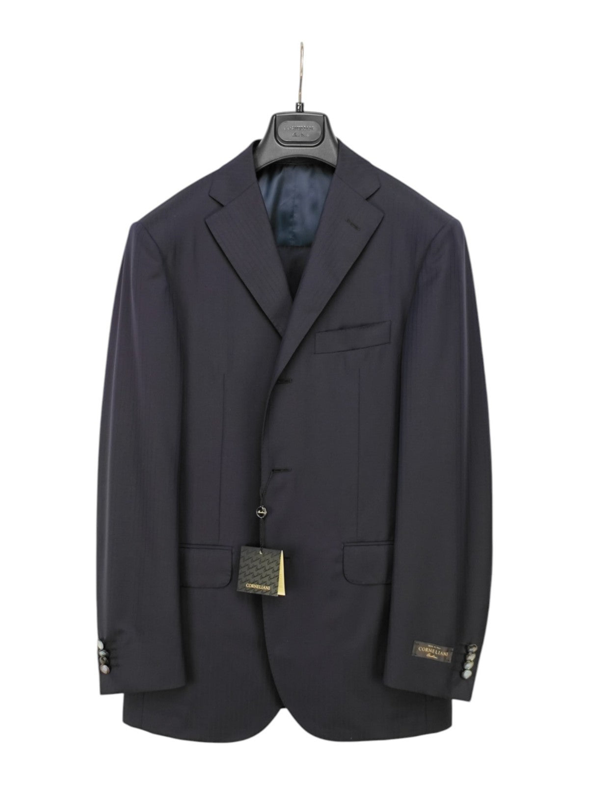 $1250 CORNELIANI Blue Navy Striped 3 Piece Suit Wool / Silk  36 US / 46 EU  7R