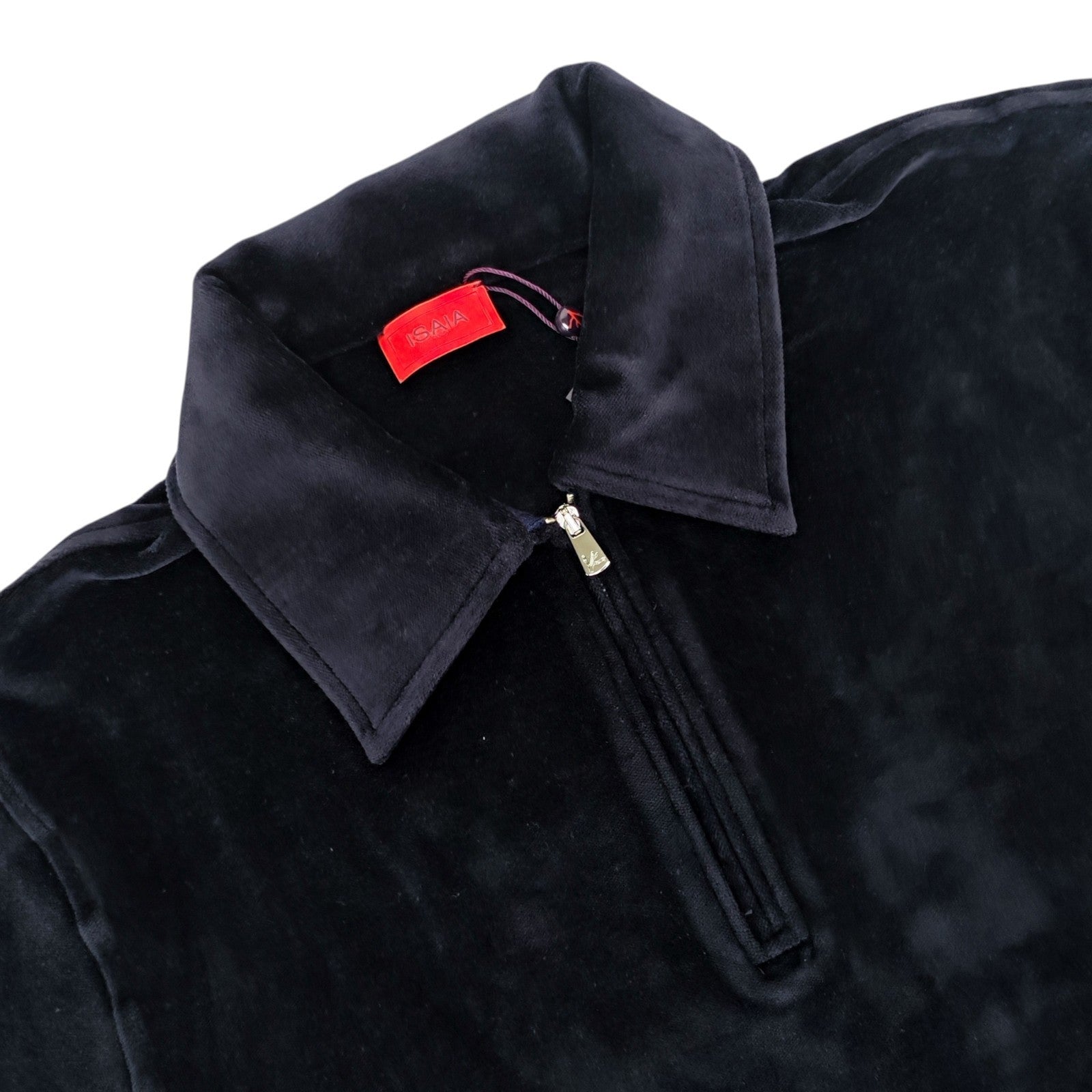 1250$ ISAIA NAPOLI Blue Navy Polo Half Zip Sweater Cotton Cashmere Size M