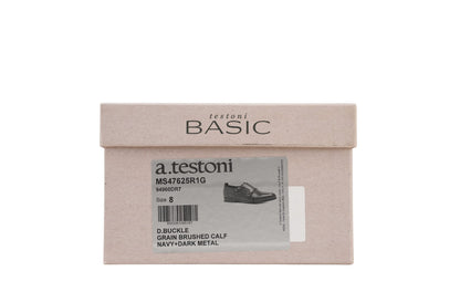 1250$ TESTONI Double Monk Shoes Grain Brushed Calf Blue Navy 8 UK / 9 US / 42 IT