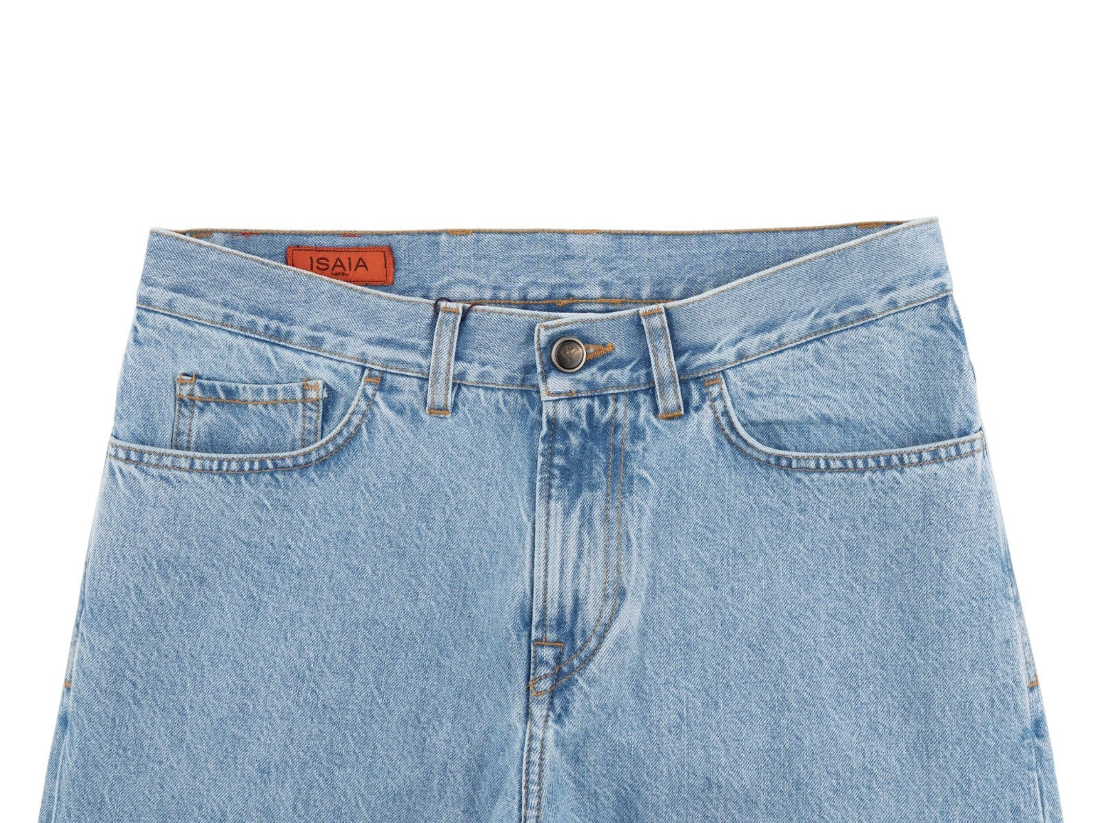 795$ ISAIA NAPOLI Light Blue Denim Jeans Pant Cotton - Leather Tag Straight Leg