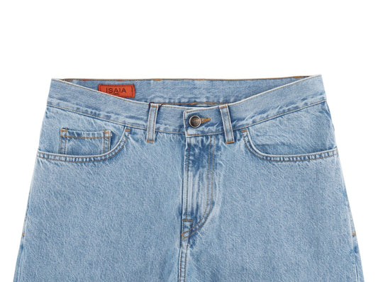 795$ ISAIA NAPOLI Light Blue Denim Jeans Pant Cotton - Leather Tag Straight Leg