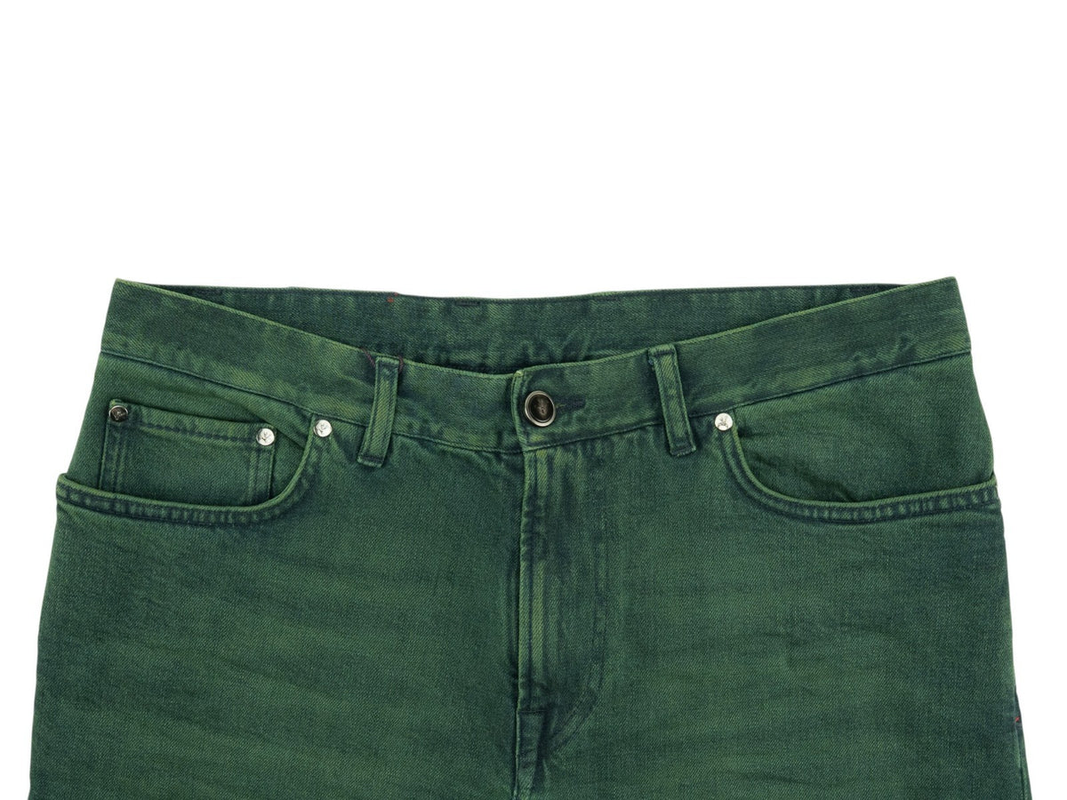 795$ ISAIA NAPOLI "Forcella" Green Denim Jeans Pant Cotton Wide Fit 32 US /48 EU