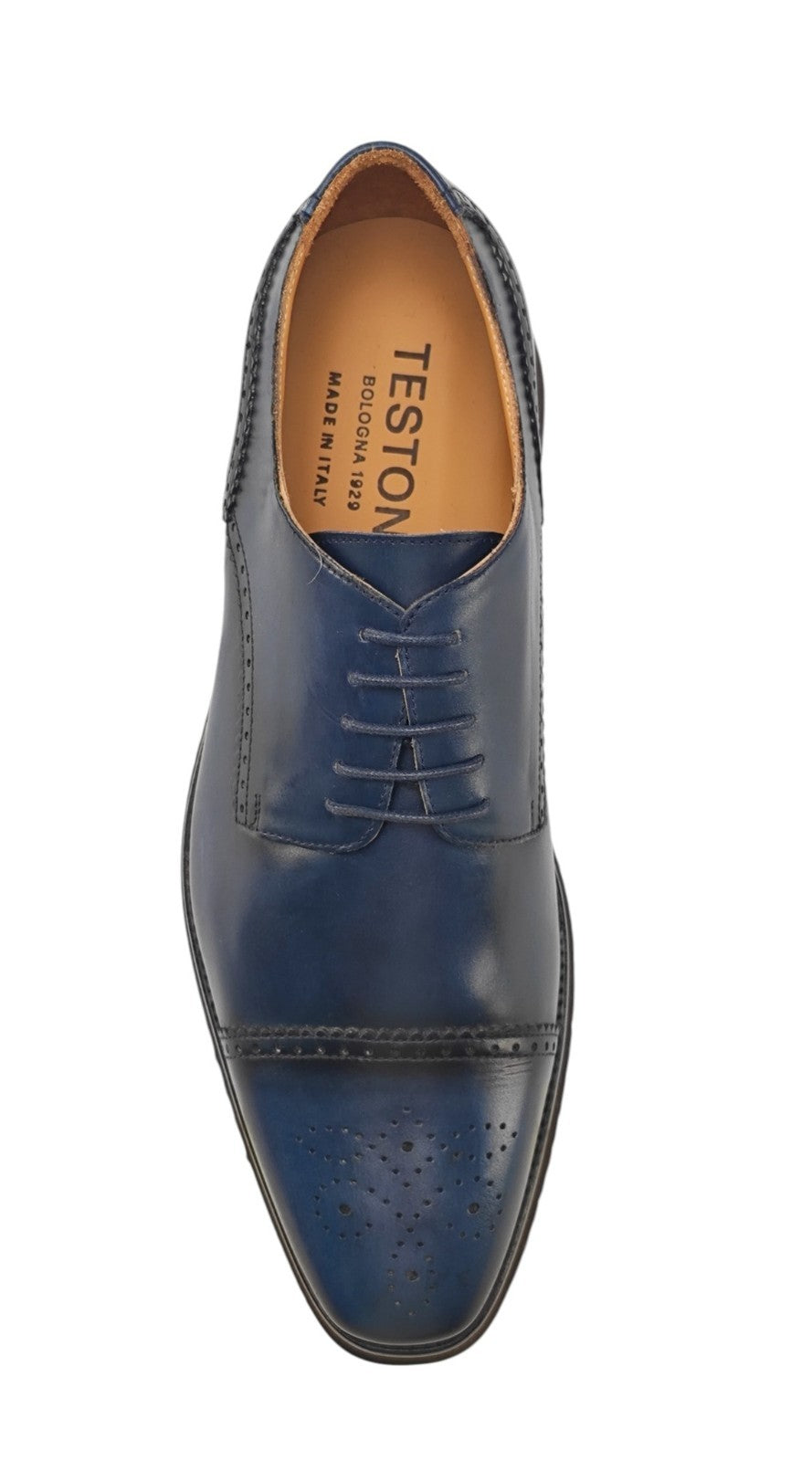 1200$ TESTONI "Bolgheri" Derby Shoes Blue Antique Calf 8.5 UK / 9.5 US / 42.5 IT