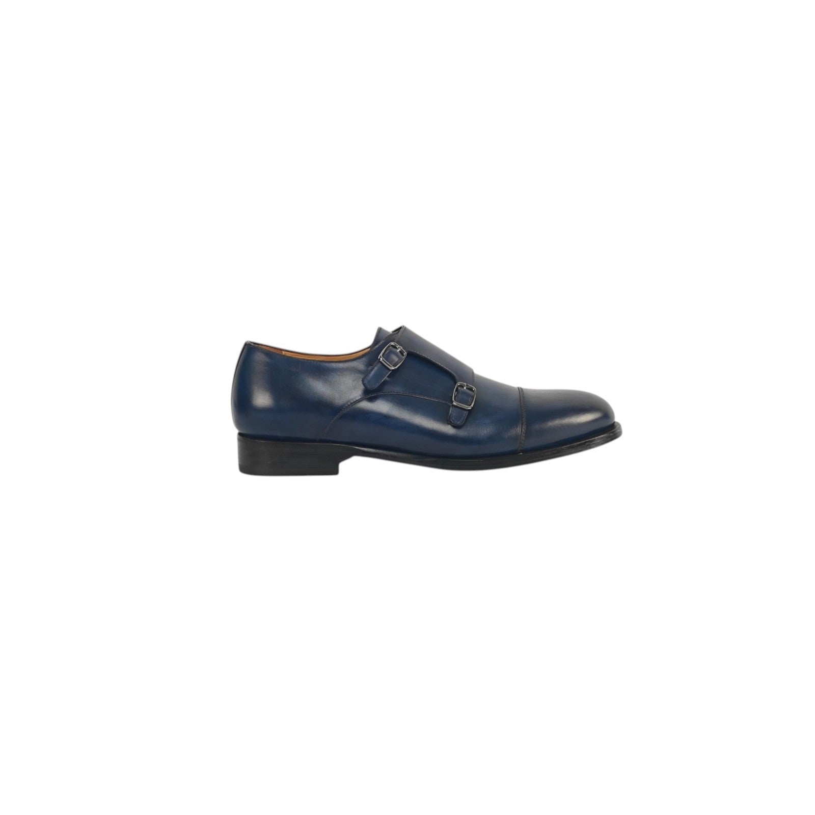 1250$ TESTONI "Trento" Blue Double Monk Shoes Antiqued Calf 8 UK / 9 US / 42 IT