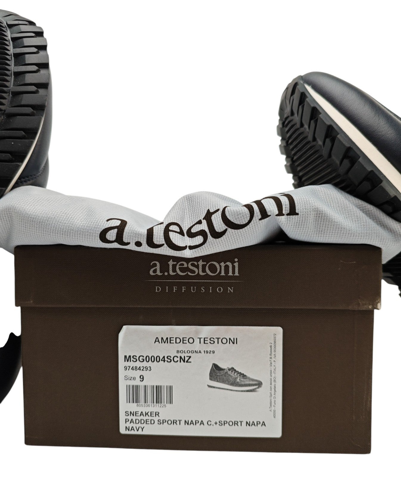 $850 TESTONI BOLOGNA Blue Navy Padded Sneaker Shoes Sport Nappa