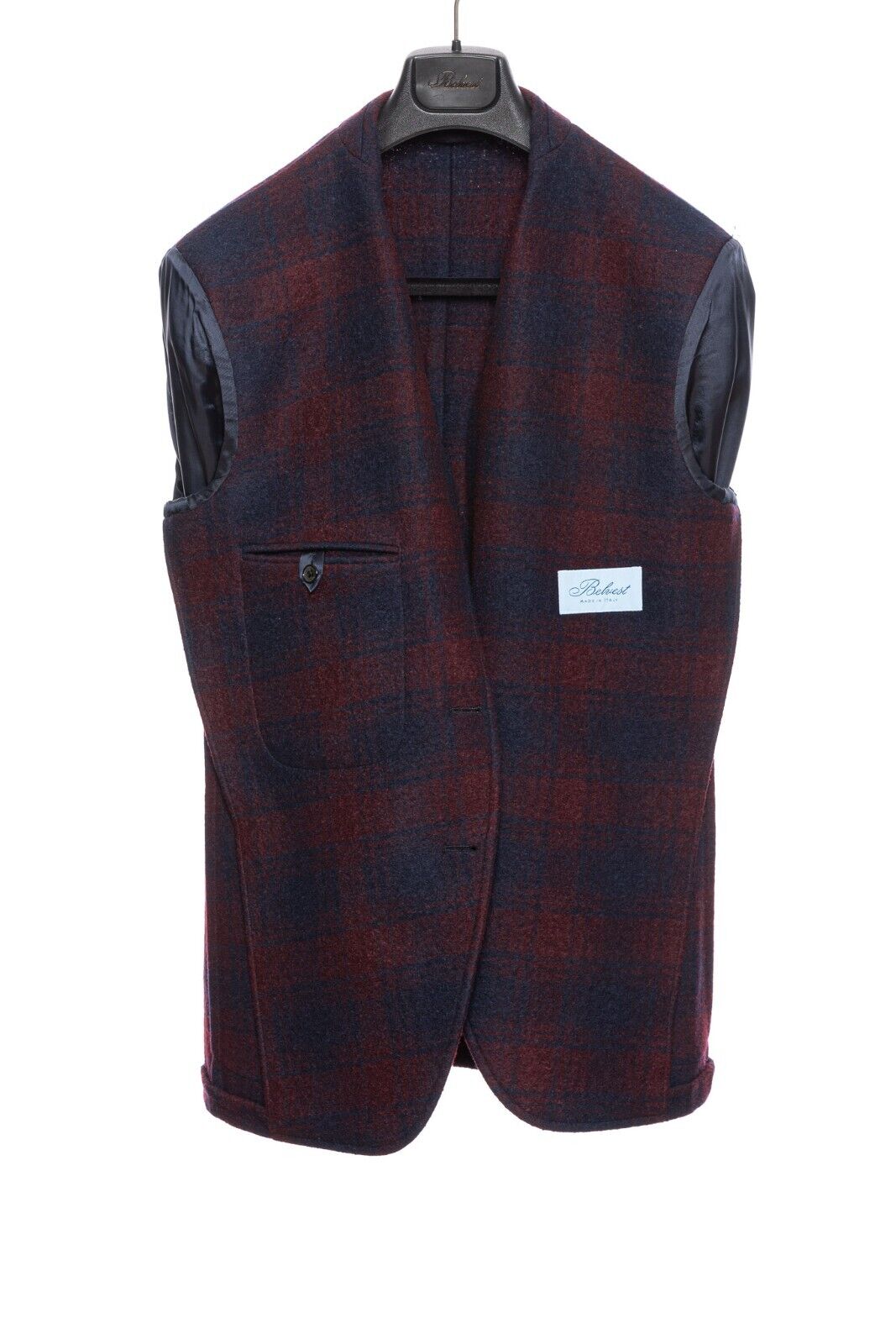 $1980 BELVEST Wool Check Burgundy Blue Jacket 38 US / 48 EU Drop 7R