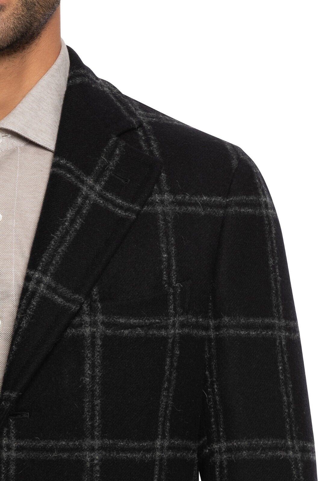 $1600 BOGLIOLI Single Braested Black Coat K.Jacket Flannel Wool 38 US / 48 EU