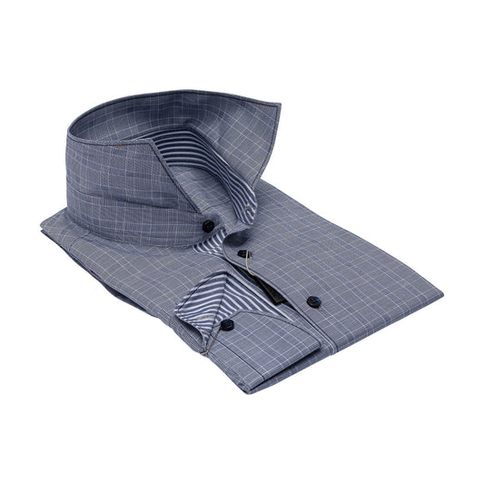 690$ LUXURY GERLIN Shirt Striped Blue Check Cotton 15 - 38 4P BIJAN