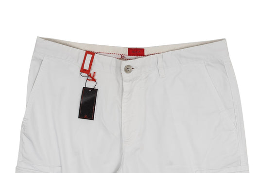 690$ ISAIA NAPOLI White Cargo Trousers Pant Satin Cotton Slim Fit