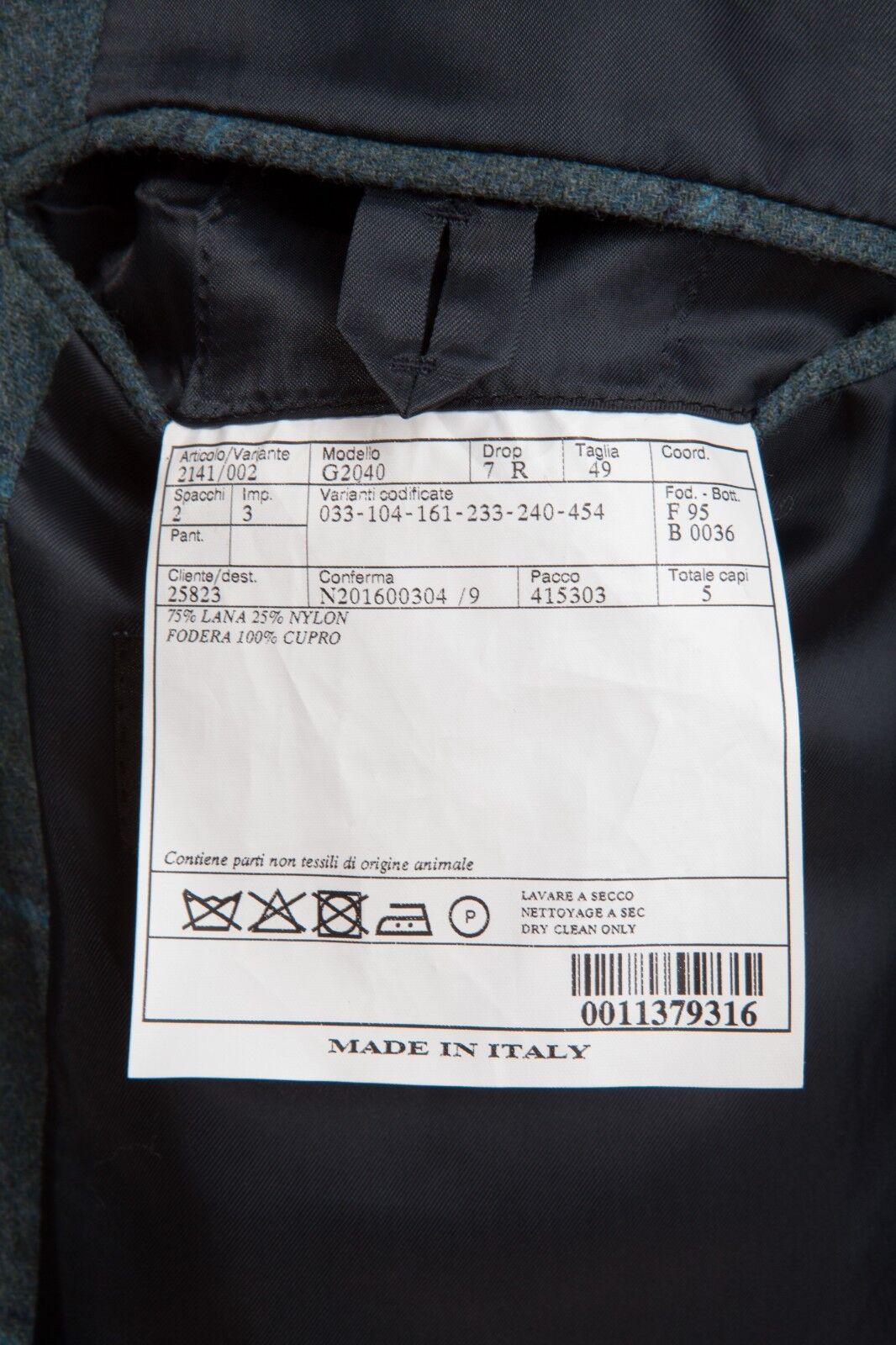 $2290 BELVEST Windowpane Green Wool Blend Jacket Blazer 39 US / 49 EU Drop 7R