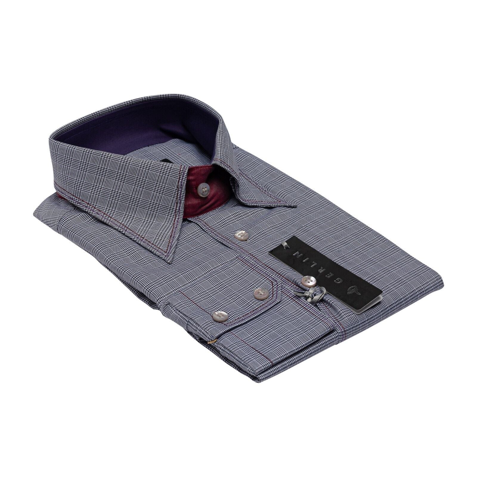 690$ LUXURY GERLIN Shirt POINT Gray Checks ALUMO Cotton 16 - 41  1P BIJAN