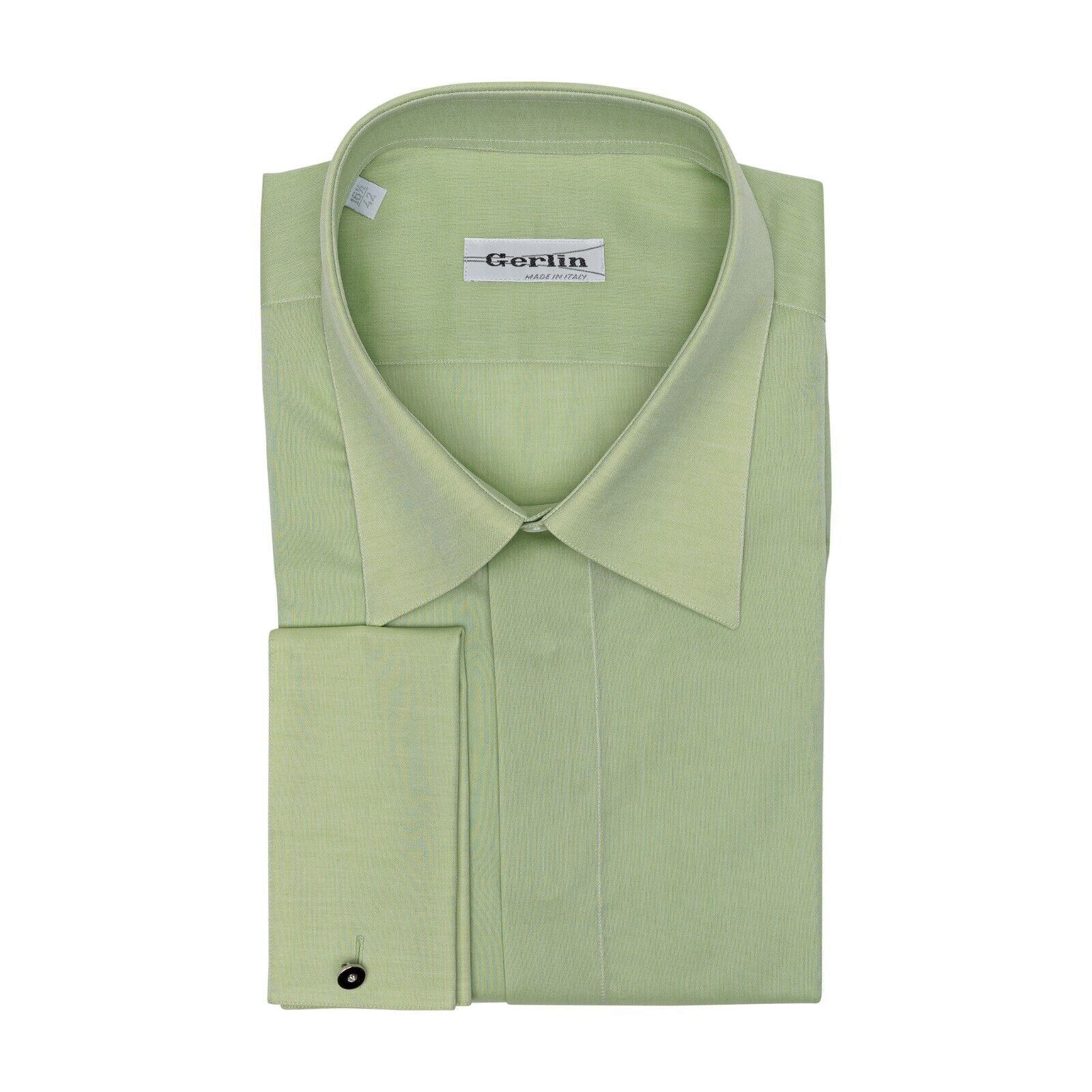690$ ITALIAN LUXURY GERLIN Shirt French Cuffs Green Fine Cotton  1B ZILLI
