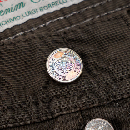 415$ LUIGI BORRELLI NAPOLI Corduroy Brown Denim Jeans Pant Cotton 35 US / 51 EU