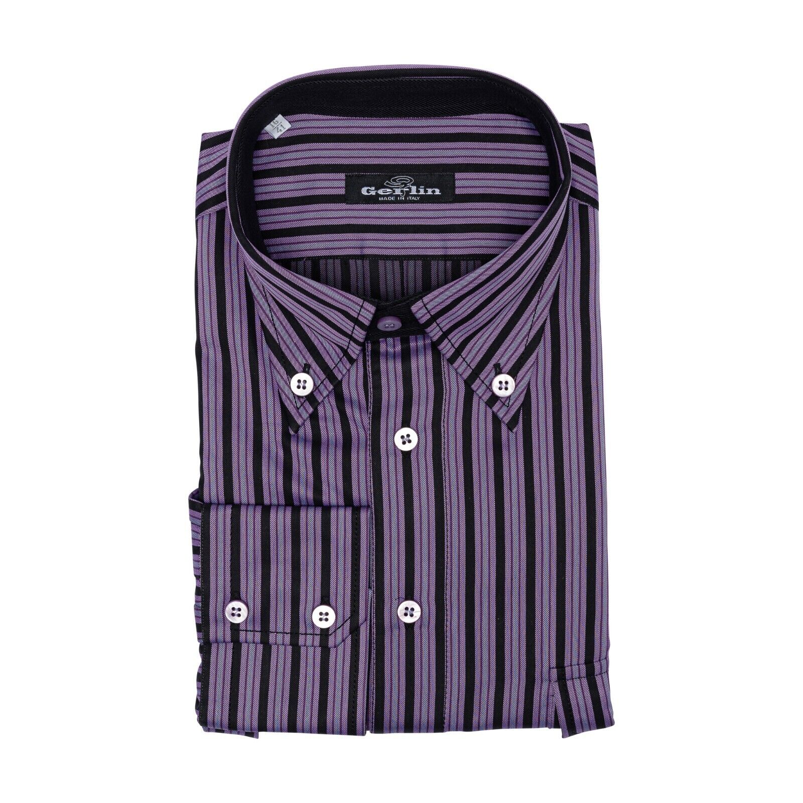 690$ LUXURY GERLIN Shirt Striped Violet Cotton 16 - 41 - 7F BIJAN