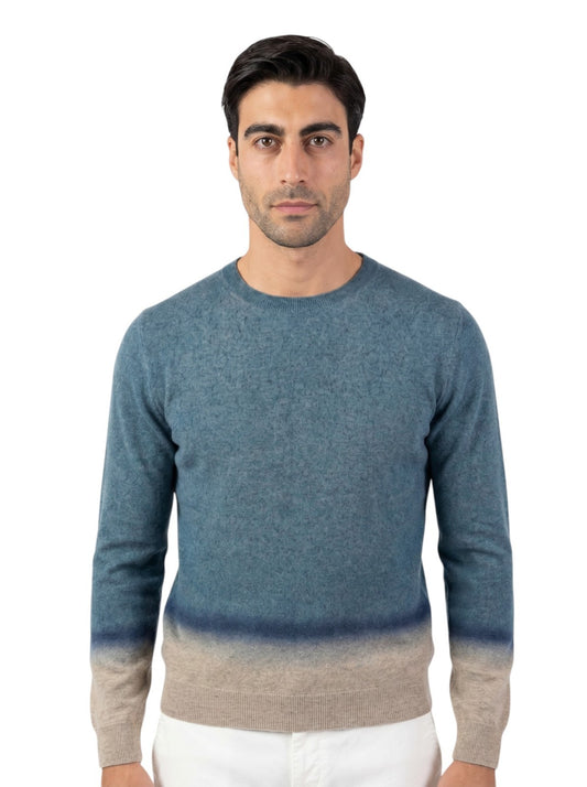 2200$ ISAIA NAPOLI Blue Crewneck Sweater Ultra Soft Cashmere - Silk
