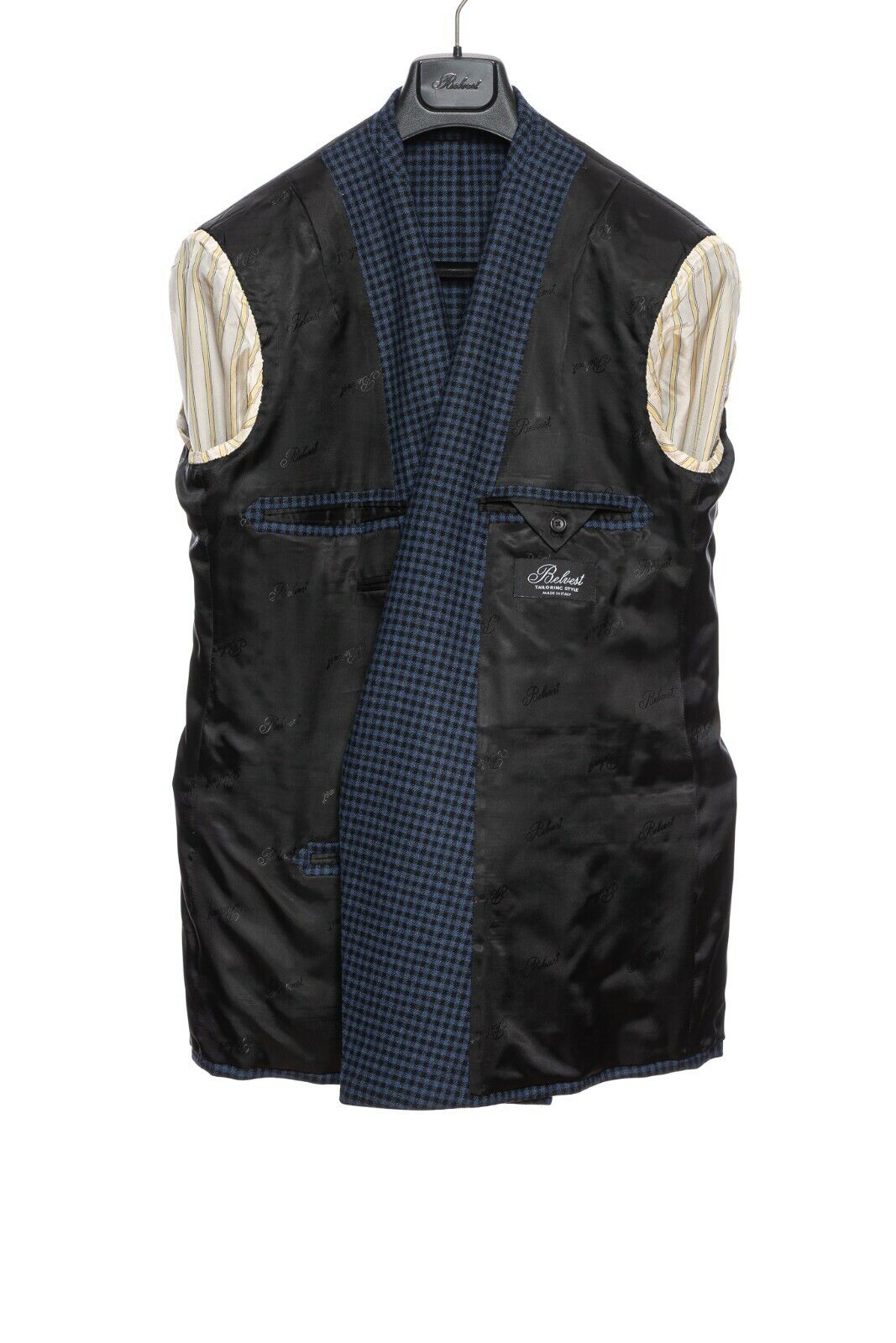 $2450 BELVEST Blue Wool Cashmere Check Jacket Double Breasted 40 US / 50 EU  7R