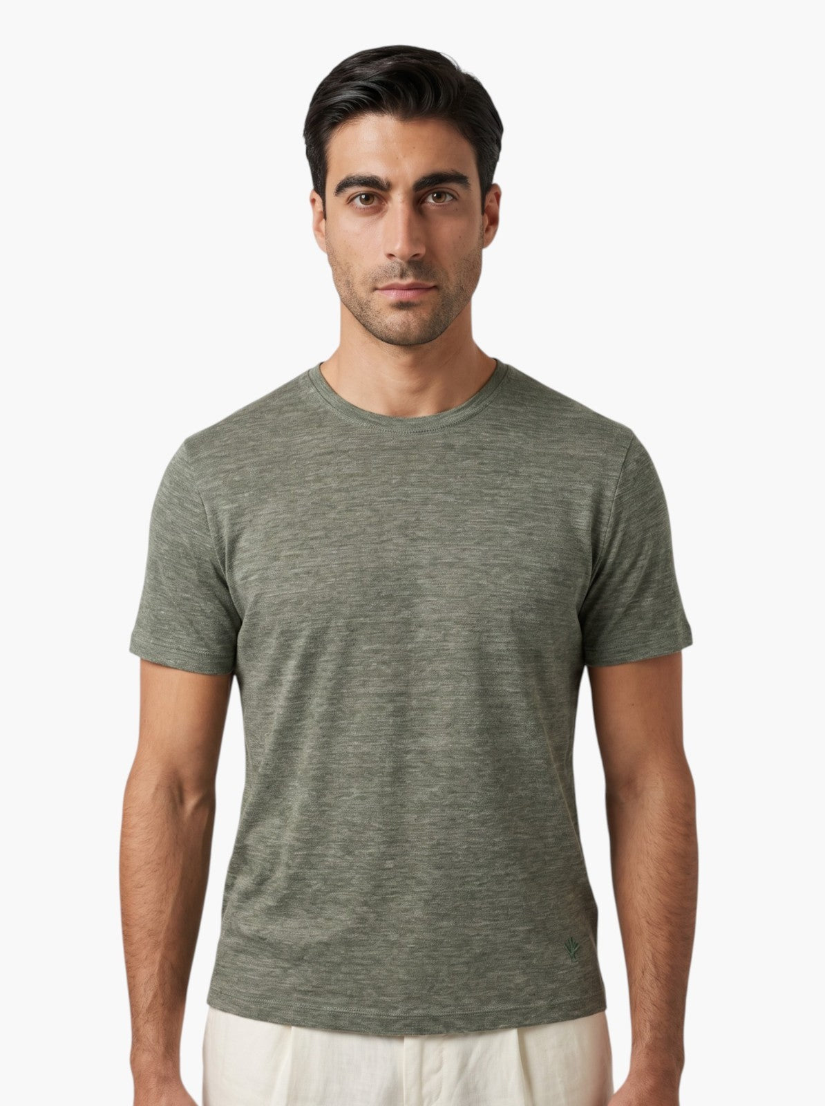 750$ ISAIA NAPOLI Olive Green T-Shirt 100% Linen Size M Made in Italy