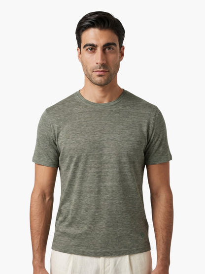 750$ ISAIA NAPOLI Olive Green T-Shirt 100% Linen Size M Made in Italy