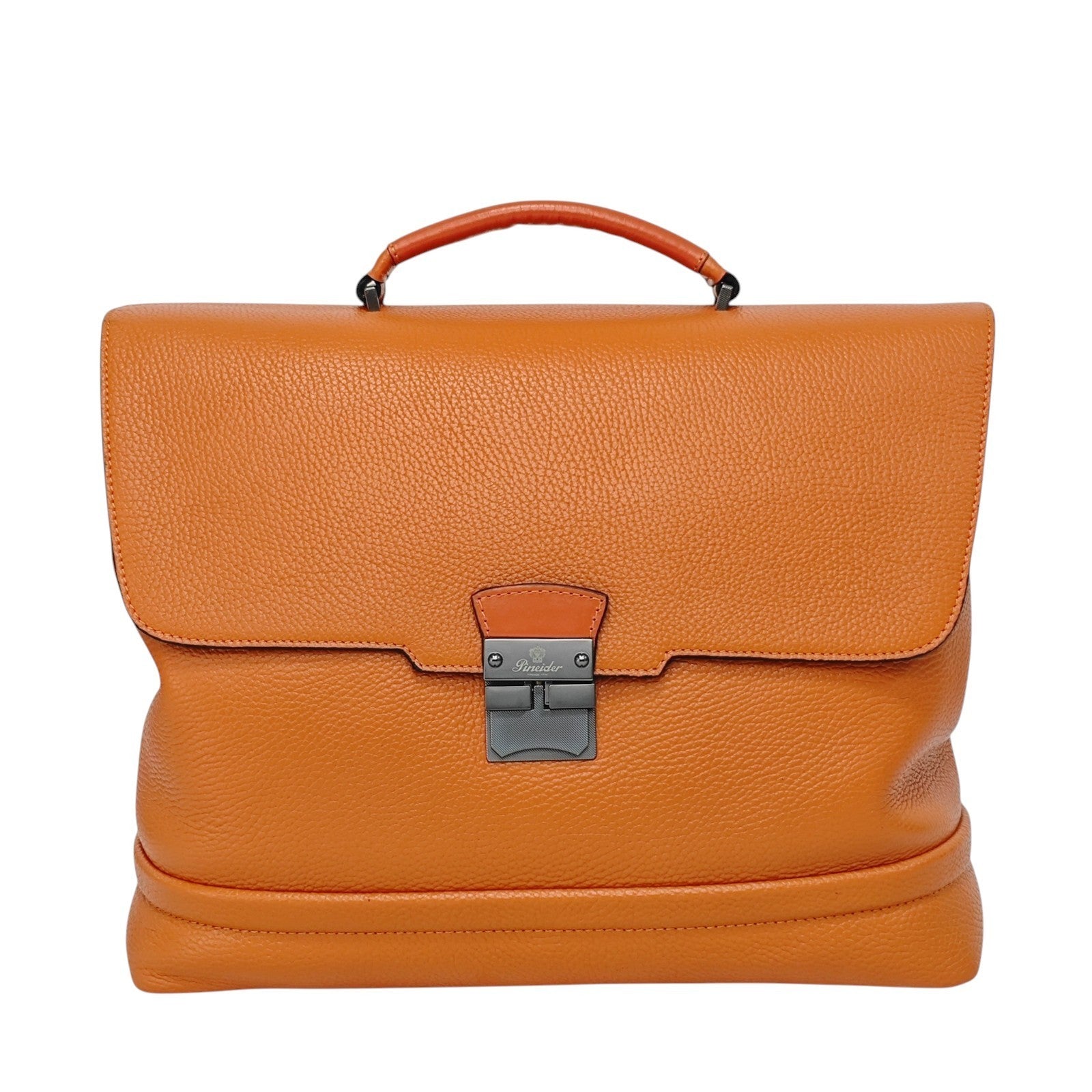 1640$ PINEIDER FIRENZE Doctor Briefcase Orange Bottolato Grain Calf Leather