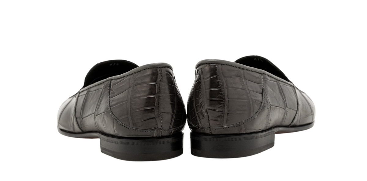 4500$ MARTEGANI 1891 Loafer Shoes 100% ALLIGATOR Gray 7.5 UK / 8.5 US / 41.5 IT