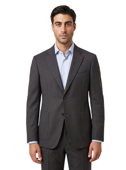 $6850 ISAIA NAPOLI "Capri" Charcoal Gray Suit Hand-Sewn Fine Wool Striped