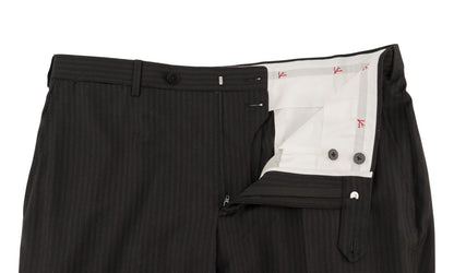 $6600 ISAIA "Gregorio" Black Hand-Sewn Suit Fine Wool Striped 44 US / 54 EU 7R