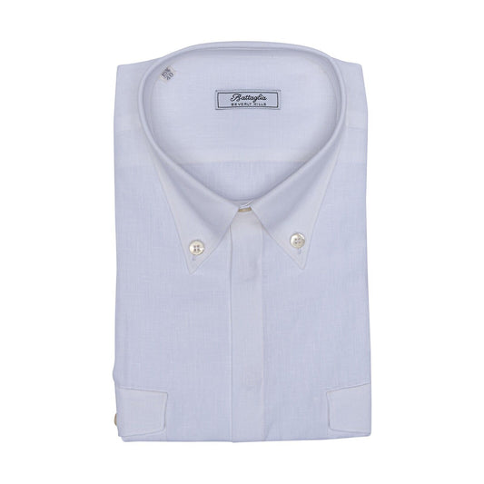 950$ LUXURY GERLIN X BATTAGLIA Shirt White " 100% IRISH LINEN " 4C