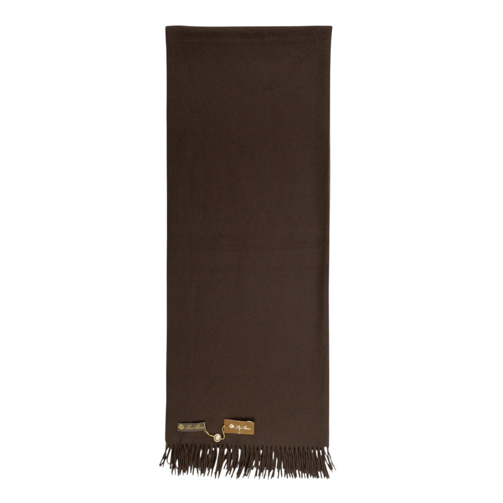 2000$ LORO PIANA Dark Brown 100% Cashmere Fringed Scarf
