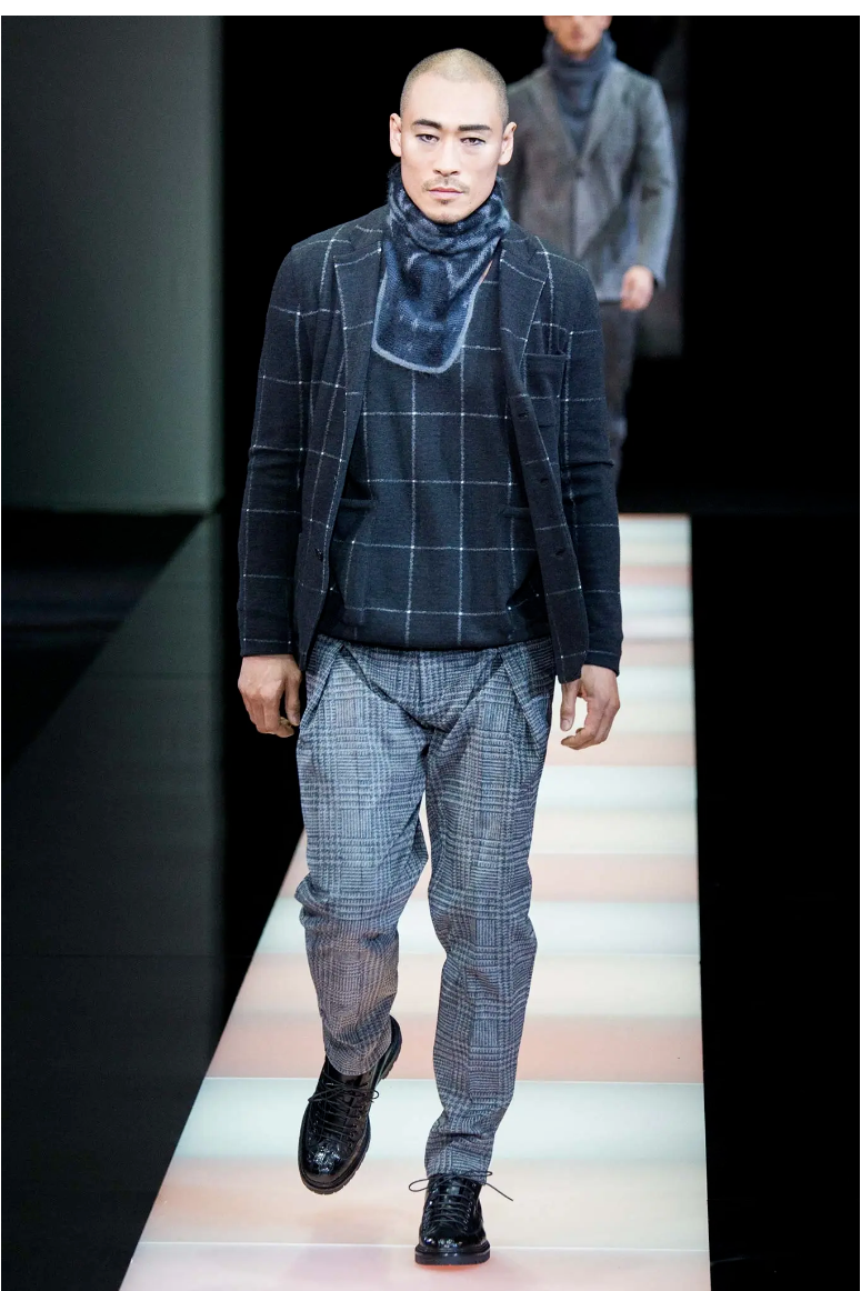 2200$ GIORGIO ARMANI Black Label RUNWAY Jacket Blouson Dark Blue Wool Checks