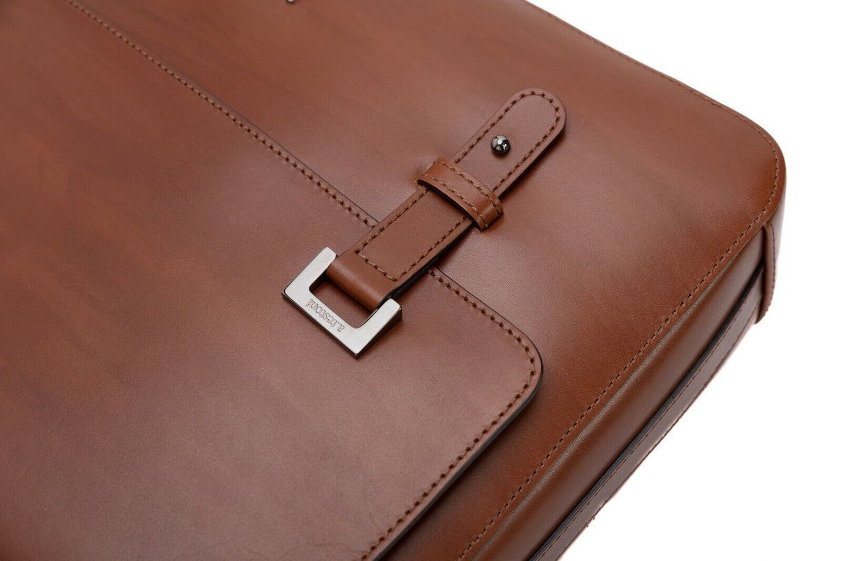 $1090 Testoni Bologna Caramel Briefcase PC Case Deluxe Antiqued Calf 