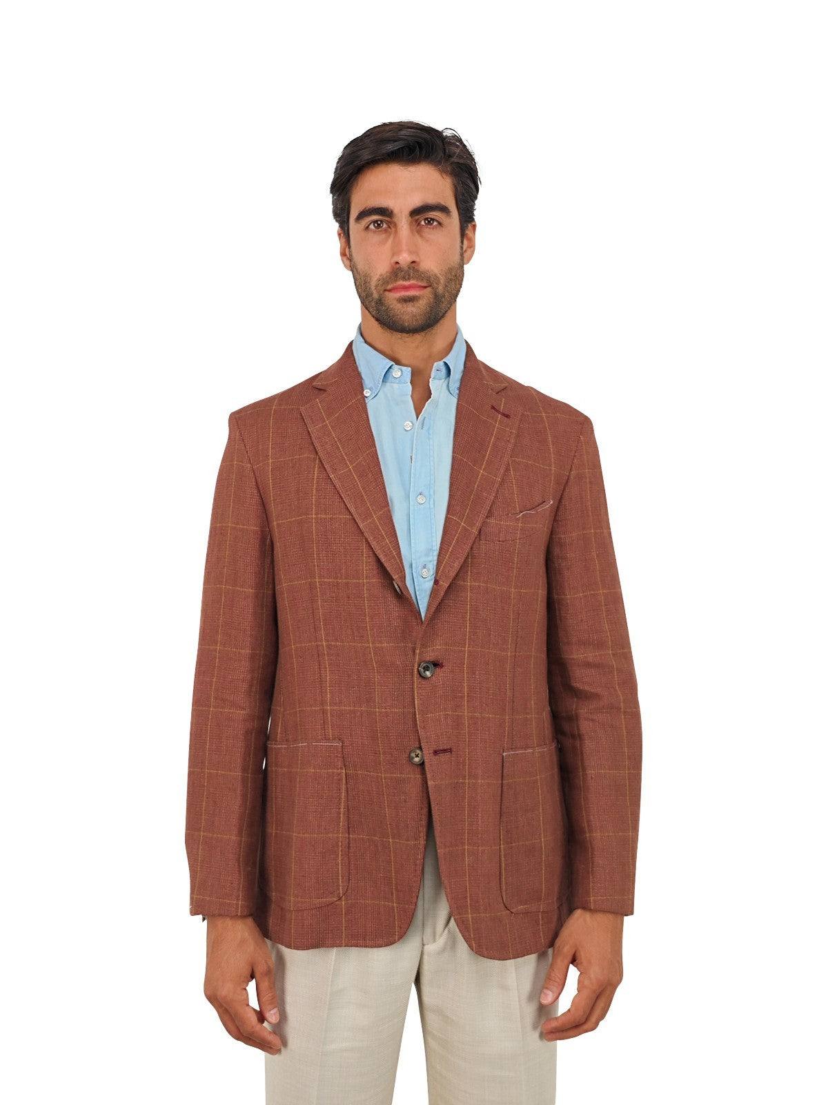 $1750 RUBINACCI NAPOLI Rust Unlined Jacket Sport Coat 100% Linen 40 US / 50 EU