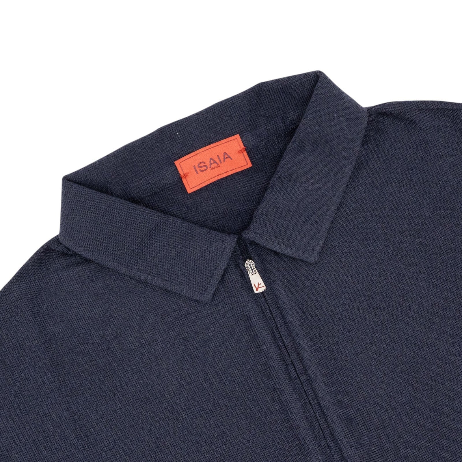 1100$ ISAIA NAPOLI Blue Navy Handmade Polo Zip Short Sleeve Knit Wool
